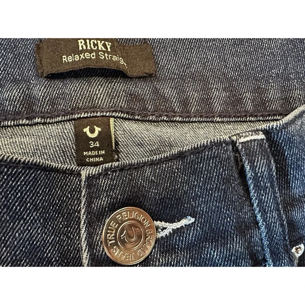 Y2K True Religion Shorts Mens Blue Denim Jeans Shorts Ricky Size 34